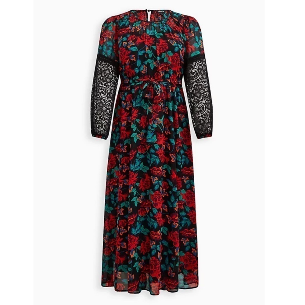 Torrid 3 MAXI PEASANT DRESS - CHIFFON FLORAL BLACK - Picture 4 of 11